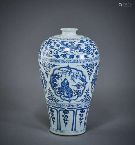 YUAN DYNASTY, BLUE AND WHITE PRUNUS VASE