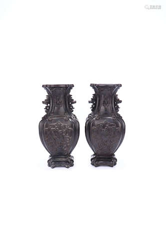 A Pair Of Carving Wood Dragon Pattern Bottle