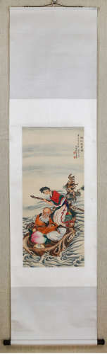 A Chinese Character Story Silk Painting, Liu Lincang Mark