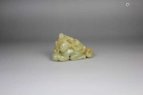 A Carved Jade Children with Goose Ornament
