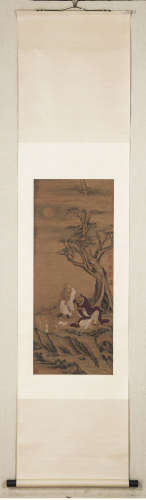 A Chinese Arhat Silk Painting, Ding Guanpeng Mark