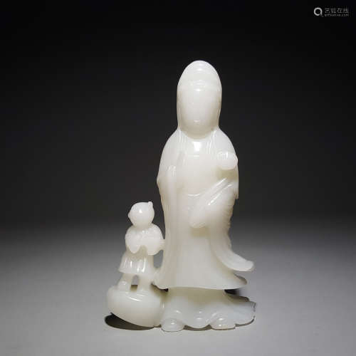 A Carved Guanyin Jade Statue