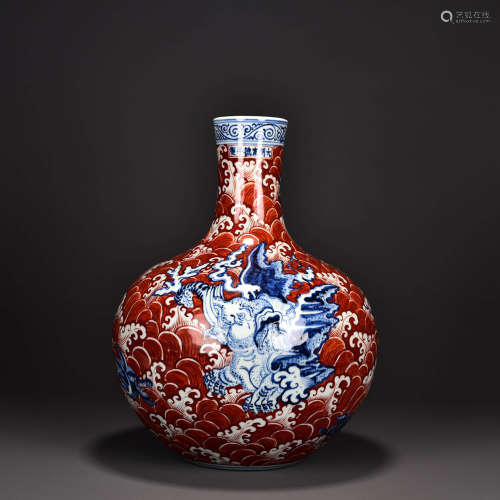 A Blue And White Red Porcelain Temple Bottle