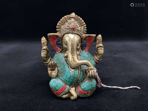 A Bronze Inlaid Turquoise Elephant Trunk Ornmanet