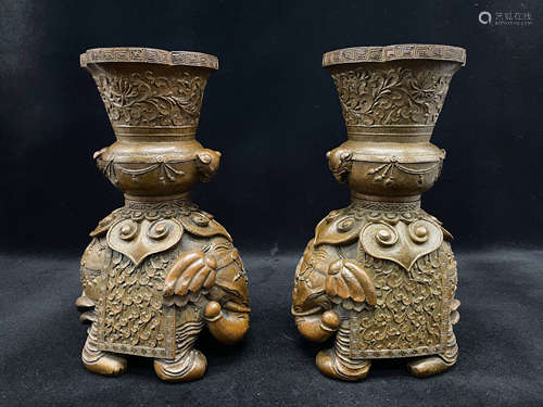 A Pair of Carved Bamboo Elephant Ornament