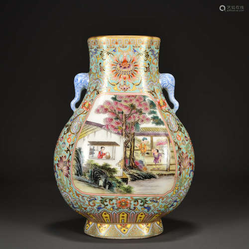 A Enamel Paintied Character Procelain Vase