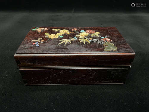 A Tibetan Flower Inlaid Wood Box