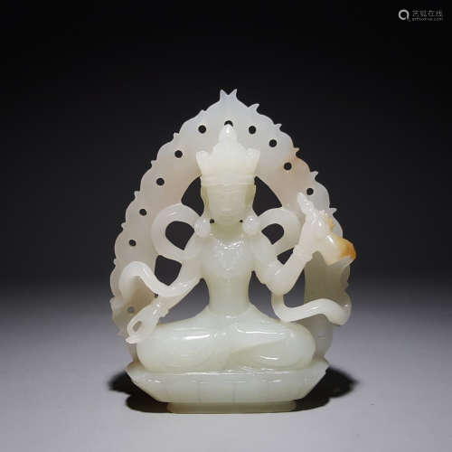 A White Jade Carved Quanyin Statue