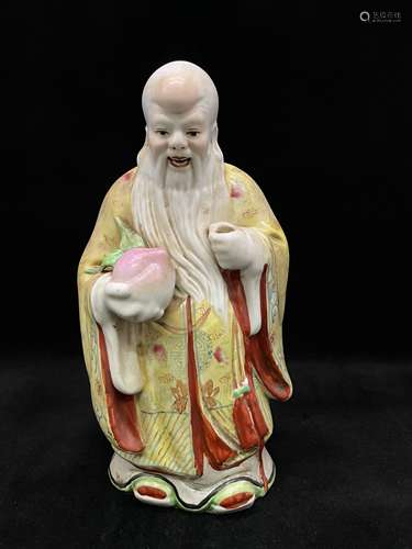 A Famille Rose Longevity Godness Figure Statue