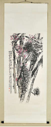 A Chinese Pinetree and Plum Tree Painting, Wu  Changshuo Mar...