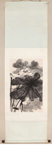 A Chinese Ink Lotus Flower Painting, Zhang Daqian Mark