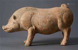 A CHINESE POTTERY TOMB FIGURE OF A BOAR  HAN DYNASTY (202BC-...