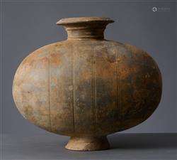 A CHINESE GREY-POTTERY COCOON JAR  HAN DYNASTY (202BC-220AD)