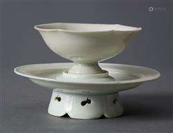 A CHINESE QINGBAI FOLIATE RIM CUP AND STAND  NORTHERN SONG D...