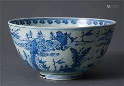 A CHINESE BLUE AND WHITE BOWL  MING DYNASTY (1368-1644), WAN...