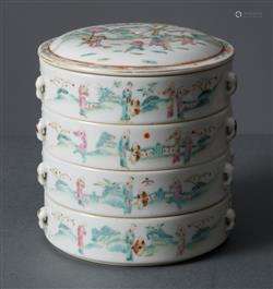 A CHINESE FAMILLE ROSE 'TAOHE' STACKING BOX  QING DYNASTY (1...
