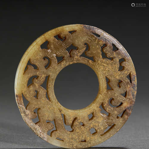 CHINESE HOLLOW DRAGON JADE BI,WARRING STATES PERIOD