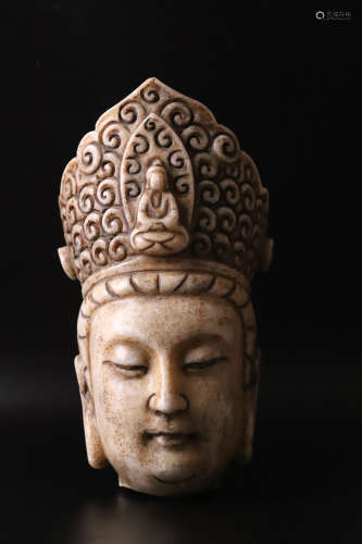A Carved Stone Buddha Head Figure Statue
