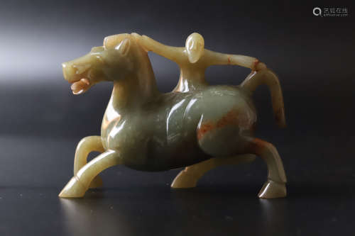 A Carved Jade Riding Man on Horse Figure Ornament