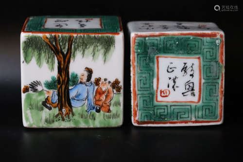 A Pair of Drawing Character  Story Porcelain Seal