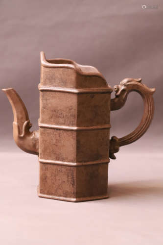 A Purple Clay Bamboo Shape Tea Pot
