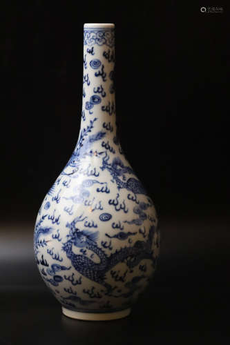 A Blue and White Dragon with Phoenix Pattern Porcelain Vase