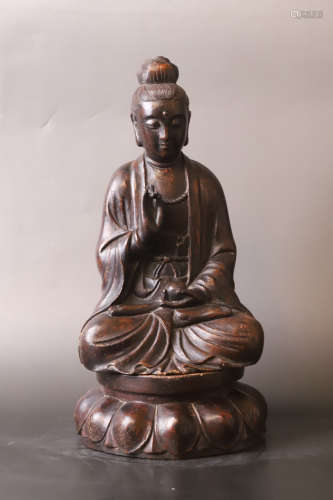 A Carved Wood Buddha Figure Statue