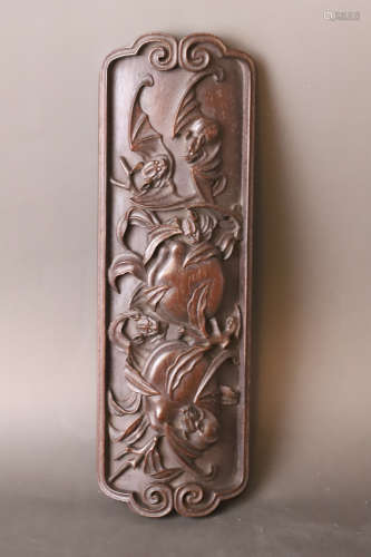 A Carved Bats with Peach Wood Arm Rest