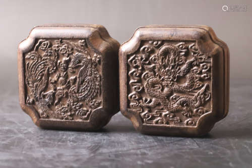 A Pair Carved Dragon and Phoenix Pattern Agarwood Ink Box