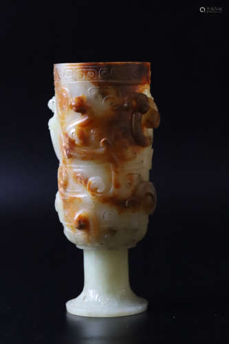 A Carved Dragon Jade Cup