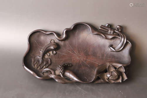 A Carved Lotus Leaf with Fish Wood Washer