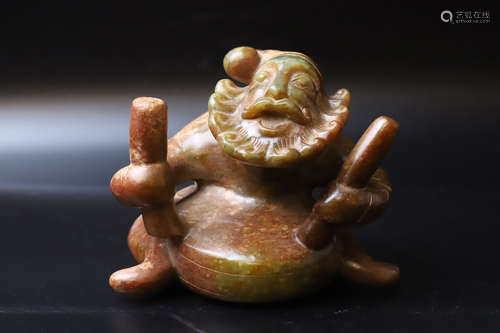 A Carved Jade Huren Drummer