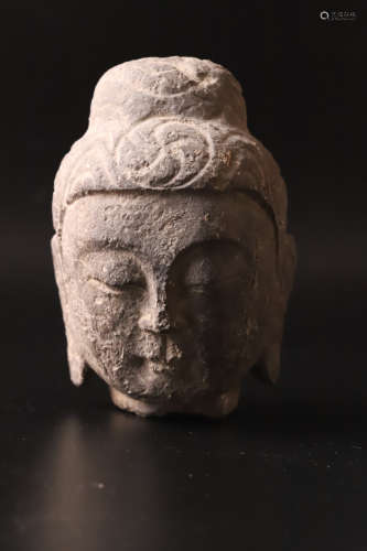 A Carved Stone Buddha Head Figure Statue