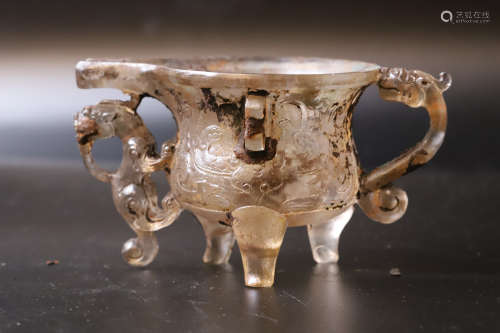 A Carved Dragon Pattern Glass Cup