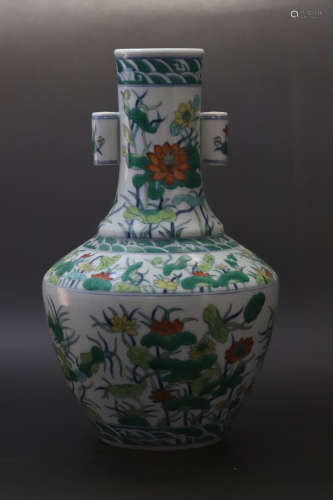 A Doucai Lotus Flower Pattern Double Ear Porcelain Vase