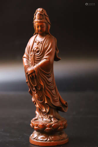 A Carved Guanyin Wood Figure Statue