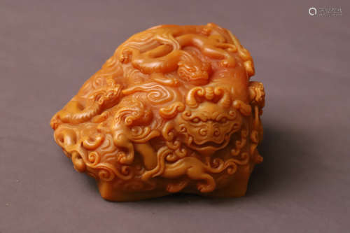A Carved Dragon Pattern Shoushan Stone Seal