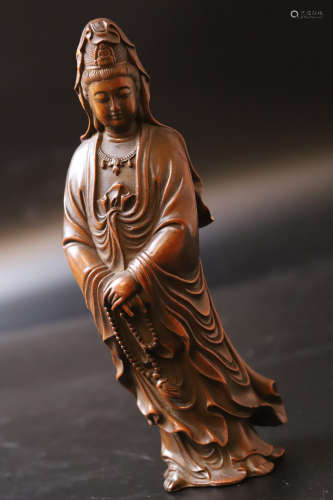 A Carved Guanyin Wood Figure Statue