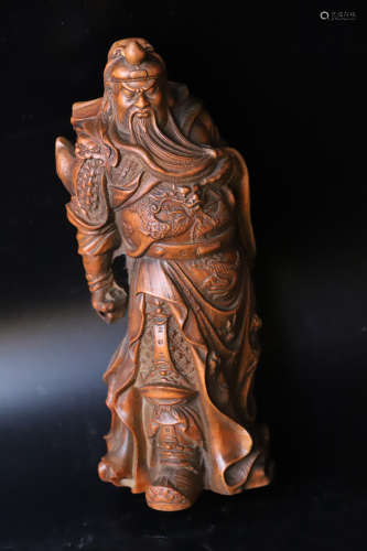 A Carved Guangong Wood Figure Statue