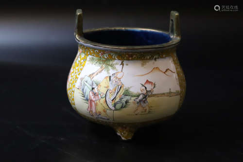 A Drawing Character Story Enameling Bronze Brush Pot