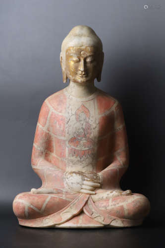 A Colored Stone Buddha Figure Statue