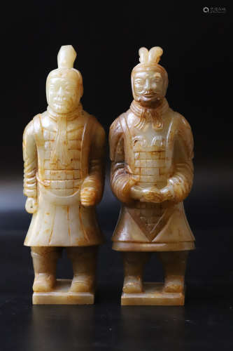 A Pair of Jade Man Figure Statue