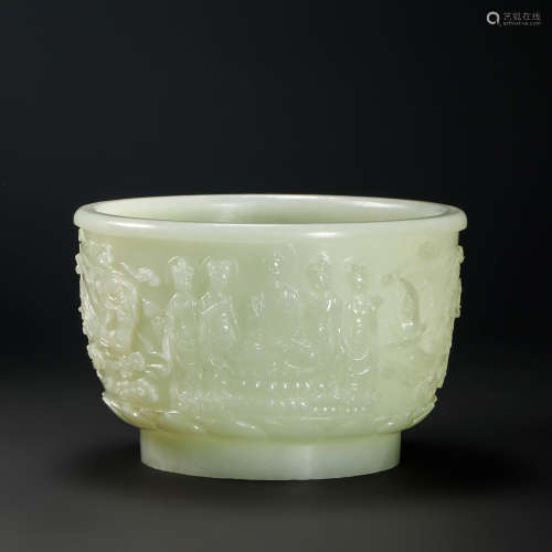 HeTian Jade Buddhist Design Bowl from Qing