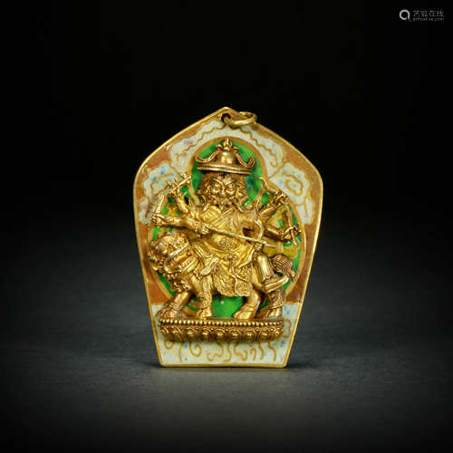 Copper and Golden Buddhist Pendant from Qing