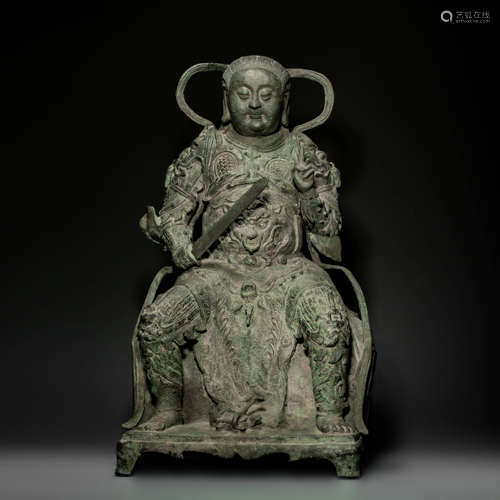 Copper In ZhenWu DaQi Sitting Statue from Ming