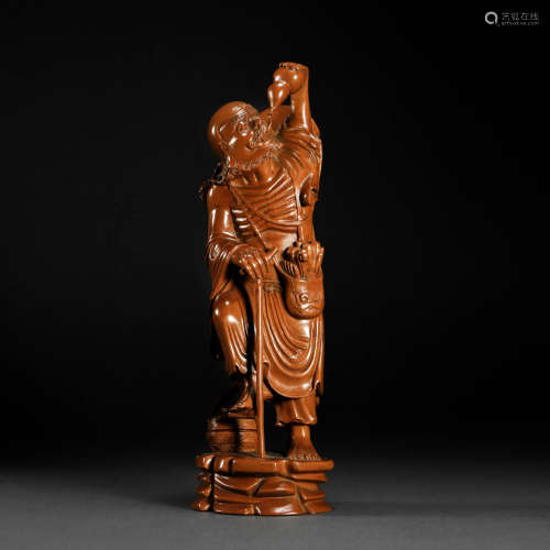 Yellow Wood Carved Arhat Statue from Qing
