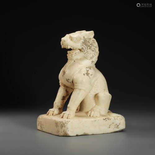 White Marble Colored Tracing Lion Statue from Tang