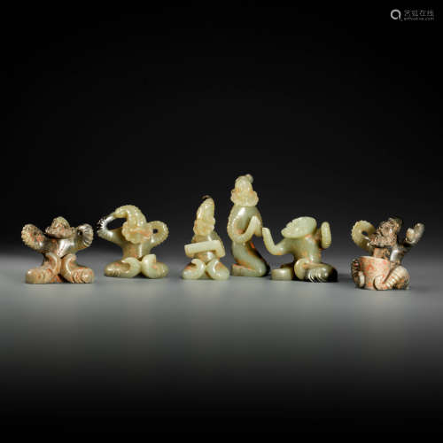 HeTian Jade Ornament in Human with Instrument Design from Ta...
