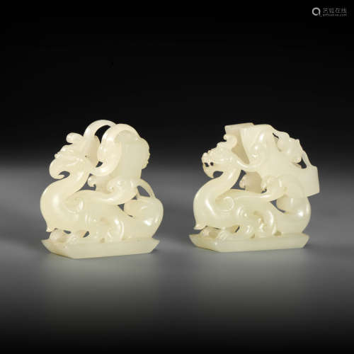 HeTian Jade Ornament in Dragon and Phoenix form from Qing