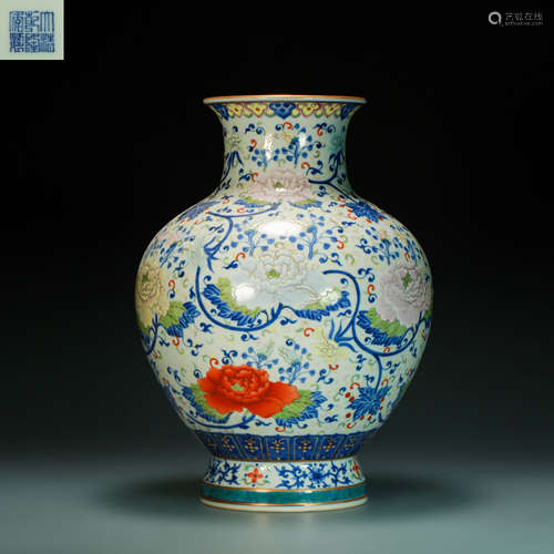 Colored Branches Floral Showing Vase from Qing